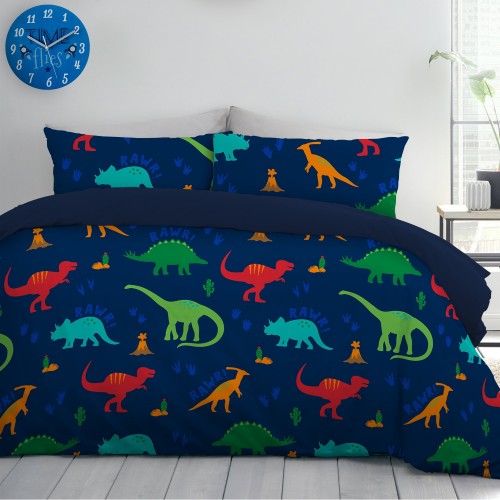Bedding Sets| Boston Linen Dinosaur 2-Piece Blue Twin Duvet Cover Set - WS71899