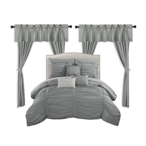 Bedding Sets| Chic Home Design Avila 20-Piece Grey King Comforter Set - FW42895
