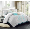 Bedding Sets| Chic Home Design Bliss garden 8-Piece Turquoise King Comforter Set - NB14202