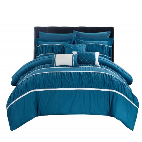 Bedding Sets| Chic Home Design Cheryl 10-Piece Teal King Comforter Set - UO75411