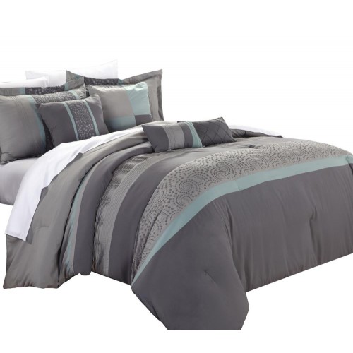 Bedding Sets| Chic Home Design Euphoria 12-Piece Grey King Comforter Set - NJ03583