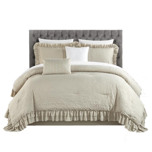 Bedding Sets| Chic Home Design Kensley 4-Piece Beige Twin Comforter Set - GF01840