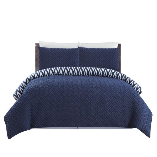 Bedding Sets| Chic Home Design Ora 7-Piece Navy King Comforter Set - YC15480