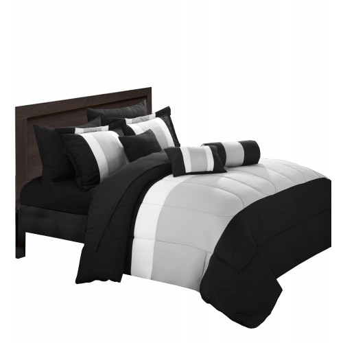 Bedding Sets| Chic Home Design Serenity 10-Piece Black King Comforter Set - YF94468
