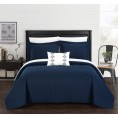Bedding Sets| Chic Home Design Shalya 4-Piece Navy Queen Quilt Set - CV38128