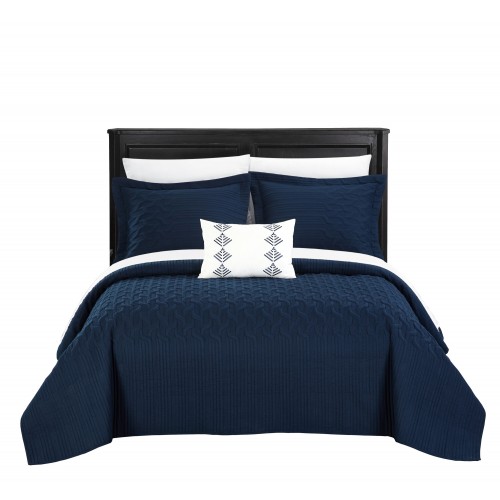 Bedding Sets| Chic Home Design Shalya 4-Piece Navy Queen Quilt Set - CV38128