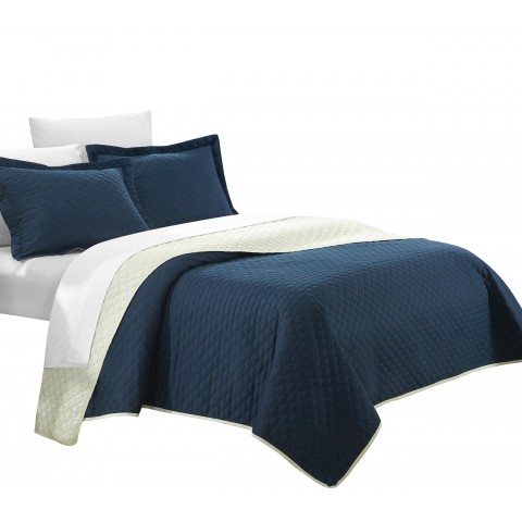 Bedding Sets| Chic Home Design Teresa 7-Piece Navy Queen Quilt Set - DR20074
