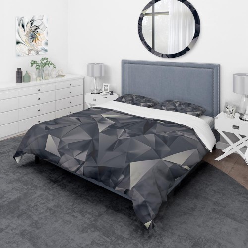 Bedding Sets| Designart 3-Piece Black Queen Duvet Cover Set - TW98104