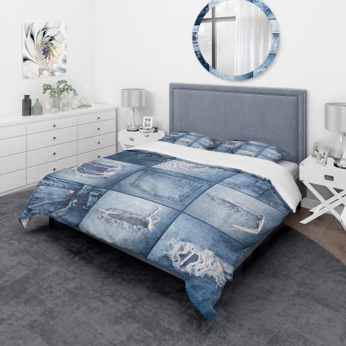 Bedding Sets| Designart 3-Piece Blue Twin Duvet Cover Set - TA78300