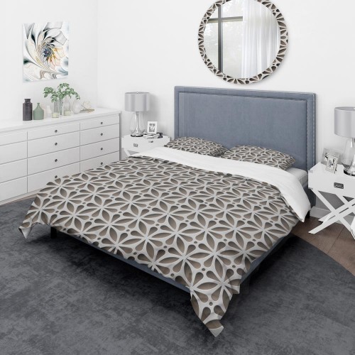 Bedding Sets| Designart 3-Piece Gray and Silver Queen Duvet Cover Set - BX62013