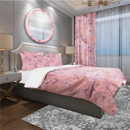 Bedding Sets| Designart 3-Piece Pink Queen Duvet Cover Set - RY68883