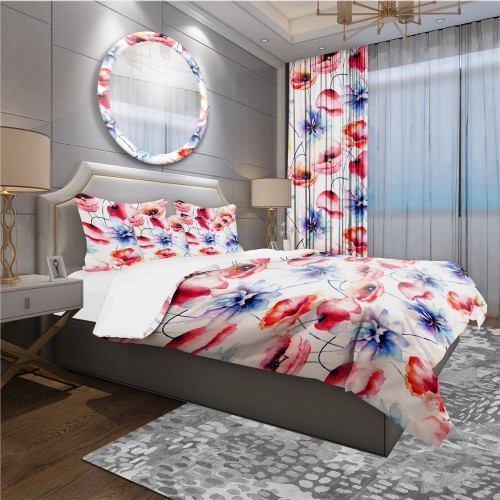 Bedding Sets| Designart 3-Piece Red King Duvet Cover Set - ZE03426