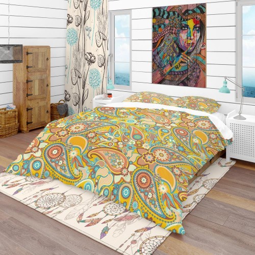 Bedding Sets| Designart 3-Piece Yellow King Duvet Cover Set - UN11578