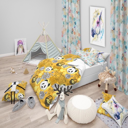 Bedding Sets| Designart Designart Duvet covers 3-Piece Yellow and Gold Twin Duvet Cover Set - HF75964