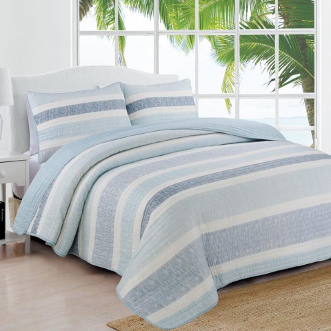 Bedding Sets| Estate Collection Delray 3-Piece Blue King Quilt Set - MO63606