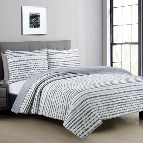 Bedding Sets| Estate Collection Nara 3-Piece Grey and White Full/Queen Quilt Set - SS25763