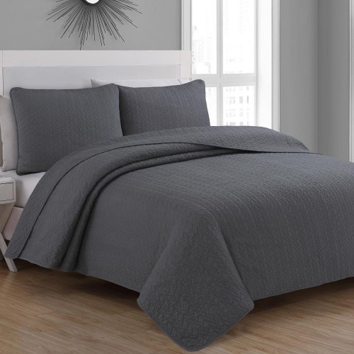 Bedding Sets| Estate Collection Tristan 3-Piece Charcoal Grey King Quilt Set - KD26795