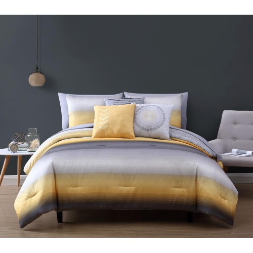 Bedding Sets| Geneva Home Fashion Cypress 10-Piece Yellow/Grey King Comforter Set - IZ22530
