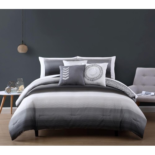 Bedding Sets| Geneva Home Fashion Cypress 8-Piece Black/Grey Twin Comforter Set - PV65916