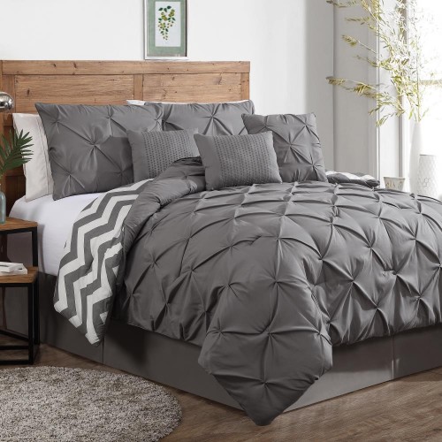 Bedding Sets| Geneva Home Fashion Ella 7-Piece Grey King Comforter Set - OL92778