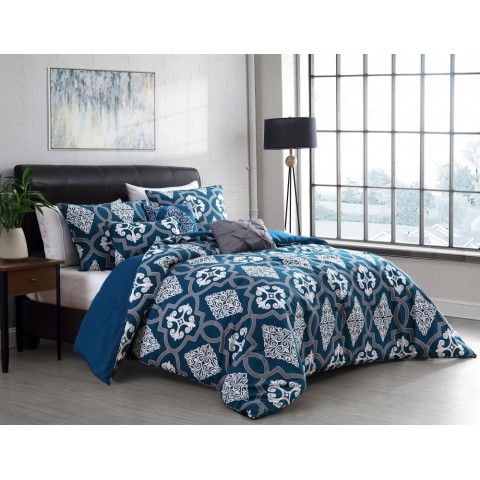 Bedding Sets| Geneva Home Fashion Lawton 6-Piece Teal Queen Comforter Set - IL05903