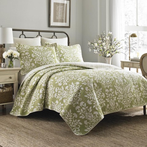 Bedding Sets| Laura Ashley Rowland 3-Piece Light Green King Quilt Set - SU91669