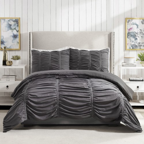 Bedding Sets| Modern Heirloom Emily Texture (Dark Gray) 3-Piece Black King Comforter Set - CG45354