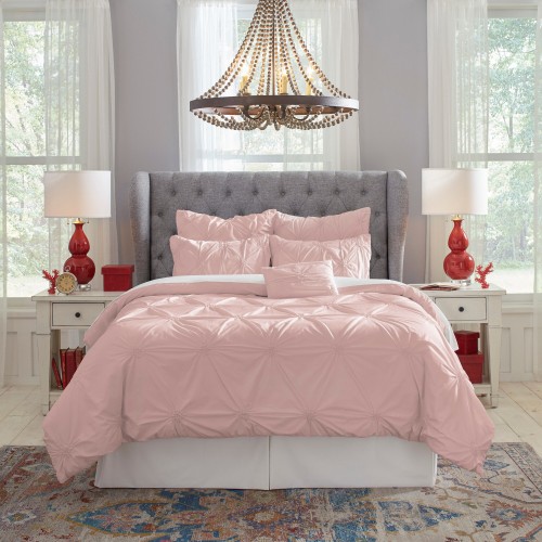 Bedding Sets| Pointehaven Pointehaven 100% Cotton-Pintuck Comforter Set 6-Piece Rose Full Comforter Set - JT94026