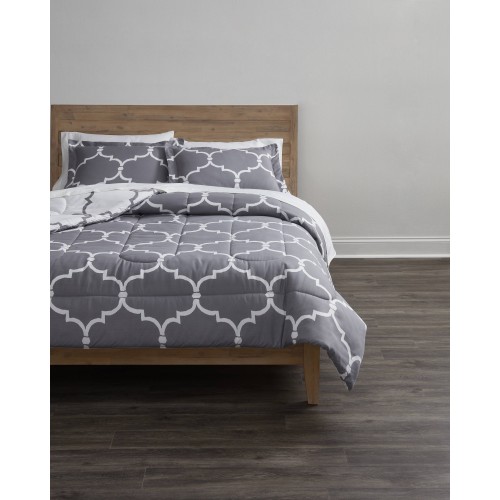 Bedding Sets| Style Selections Style Selections Skylar Geo 7pc Queen Bed in a Bag 7-Piece Gray Queen Comforter Set - LK21892