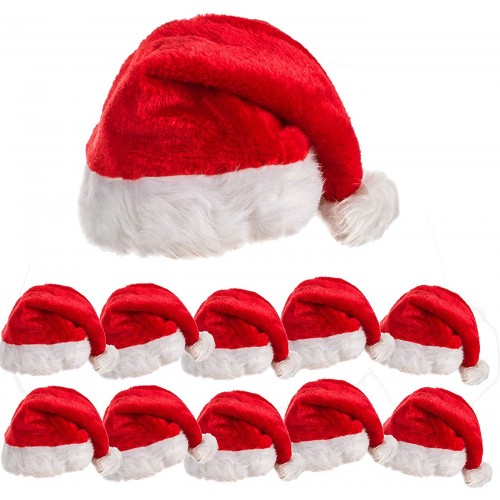 10 Pack of Plush Santa Hats Christmas Hats Bulk Elf Hat Traditional Red Xmas Hats Funny Party Hats