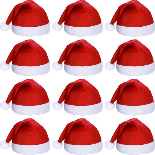 12 Pieces Santa Hats Christmas Non Woven Fabric Hat for Holidays Xmas Party Supplies