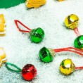 18 Pieces Christmas Jingle Bell Necklaces Christmas Bell Necklaces with Connect Ribbons and 12 Pieces Fancy Santa Hats Christmas Santa Hat for Christmas Party Decoration
