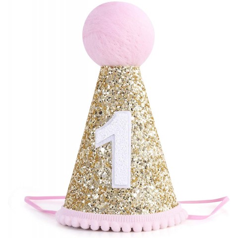 1st Birthday Crown Hat for Baby First Birthday Party Decor for Baby Show,Birthday Crown Cap for Baby PINK