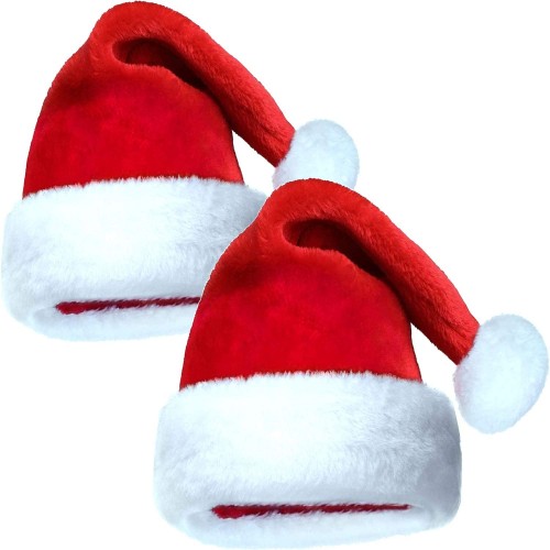2 Pack Christmas Hat,Unisex-Adult's Santa Hat Xmas Holiday Hat for Adults Wowen Man,Extra Thicken Velvet Classic Party Hats Christmas Party Supplies 2 Xmas hat