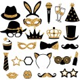 24 Pieces Party Photo Booth Props Mix of Hats Wine Glass Lipstick Tie Crowns for Birthday Weddings New Years Graduation Party Supplies Golden