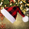 3 Bulk Pack Christmas Santa Hat Red and Black Buffalo Plaid White Cuffs Plush Fabric Xmas Hat for Adults and Kids Perfect Accessory for Family Party Holiday Event
