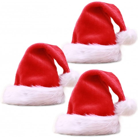 3 Pack Santa Hat for Adults Christmas Hat Traditional Red and White Plush Velvet Holiday Party Hat with Liner