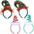 4Pcs Christmas Headwear Springy Christmas Tree Headband with Bells Santa Headwear Xmas Headbands Elf Party Hats Xmas Bows Headbands Party Hats for Men Women