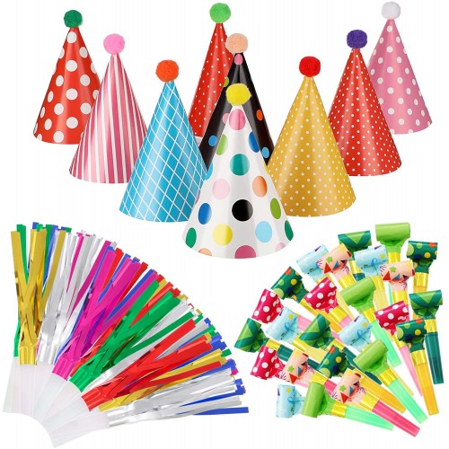59 Pieces Birthday Party Cone Hats with Colorful Party Blowers and Metallic Fringed Noise Makers Birthday Blowouts Horns Whistles Musical Noisemakers Birthday Party Supplies and Favors for Kids