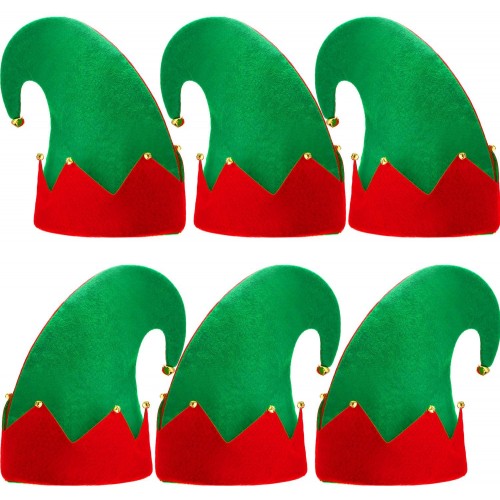 6 Packs Christmas Elf Felt Hat Santa Elf Hats Jingle Bells Xmas for Kids Adults Holiday Theme Photos Props Christmas Party Favors