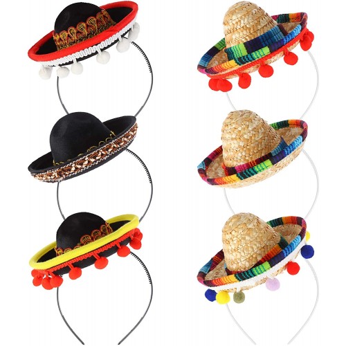 6 Pcs Mini Mexican Sombrero Hats Cute Straw Sombreros Mini Fun Fiesta Straw Hat Mini Mexican Sombrero Party Hats Decorations for Fun Fiesta Hat Party Supplies Mexican Theme Decorations