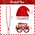 6 Pieces Naughty and Nice Santa Hats set,Include 2 Pieces Naughty and Nice Santa Hats 2 Pieces Christmas Party Glasses and 2 Pieces Christmas String Light necklace for Christmas Holiday Party