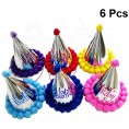 ABOOFAN Birthday Party Cone Hats Glitter Pom Pom Ball Hats Funny Decoration Hats Accessories Party Caps for Birthday Party Favors 6pcs
