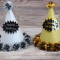 ABOOFAN Birthday Party Cone Hats Glitter Pom Pom Ball Hats Funny Decoration Hats Accessories Party Caps for Birthday Party Favors 4pcs Gold