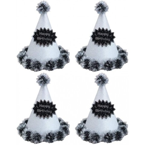 ABOOFAN Birthday Party Cone Hats Glitter Pom Pom Ball Hats Funny Decoration Hats Accessories Party Caps for Birthday Party Favors 4pcs Silver
