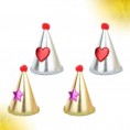 ABOOFAN Birthday Party Cone Hats Pom Pom Hats Kids Cap Star and Heart Design Birthday Party Hat Decorations for Child Gold Silver