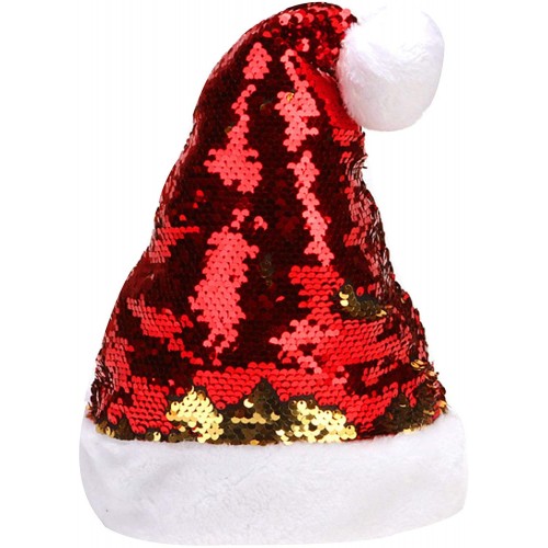 Aisa Choice Santa Hat for Adults,Mermaid Sequin Hat Sparkly Reversible Magic Christmas Hat for Holiday Party