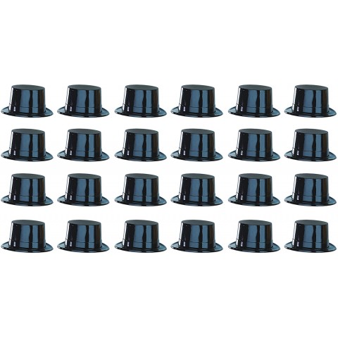 Beistle 24 Piece Novelty Black Plastic Top Hats for Circus Ring Master Magician Vampire Costume Party Supplies