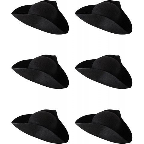 Beistle 6 Piece Felt Fabric Tricorn Hats for Pirate Theme Party and Patriotic Decor Black