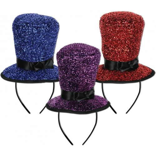 Beistle Sparkling Fabric Top Hat Headband New Years Eve Party Supplies Costume Accesssory One Size Blue Purple Red Black